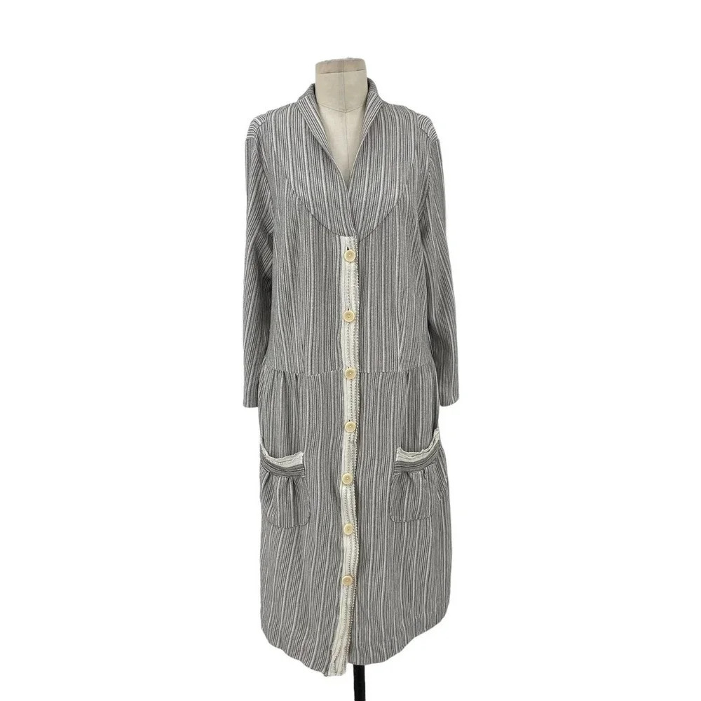 Transit Par-Such Gray Striped Shirt Trench Dress Size 4 / US 12